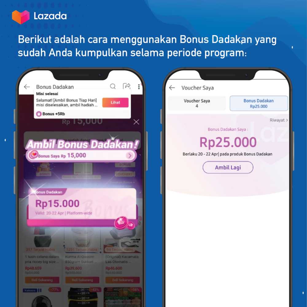 Pengguna Lazada mengklaim voucher Bonus Dadakan